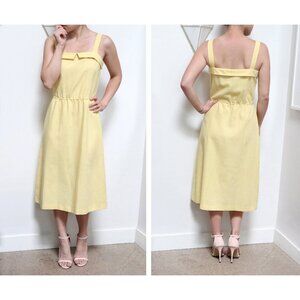 70s Pastel Yellow Sundress, Preppy Retro Sleeveless Midi Dress, XXS Petite